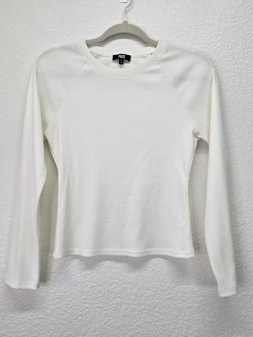 PAIGE Amren Ivory Ribbed Long Sleeve Top Raglan Crewneck Women’s Size Small